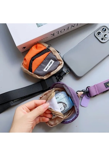 Elmpaly 2'li Set Renkli Mini Kartlık + Telefon Askısı, Siyah+turuncu Kahverengi Sırt Çantası