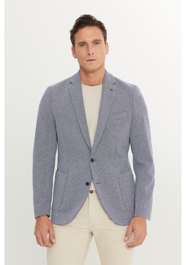 Erkek Lacı Pamuklu Slim Fit Dar Kesim Mono Yaka Armürlü Torba Cepli Blazer Ceket Lacı