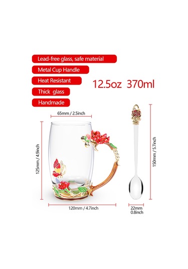 Neevoyu Kırmızı Cam Çay Bardağı Seti 350ml - Floral Desenli, Isı Yalıtımı, Kaşık+temizlik Bezi+hediye Kutusu İle - Açık Renkli Zümrüdüanka Desenli Ev Dekorasyonu Ve Çay Zevki Çok Renkli