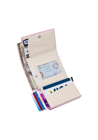 Tuldar Kadın Rfıd Otomatik Çekim Koruyucu Mekanizmalı Kağıt Para Bölmeli Hediyelik Kartlık Cüzdan Tul602 - Pembe