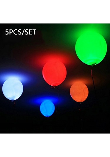 Hombey 5'li Paket Led Işıklı Balonlar - Sabit Beyaz/renkli Flaş, Gecelik Parti, Doğum Günü, Nikah Dekorasyonu