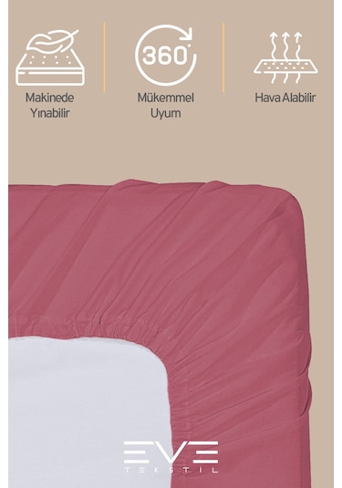 Eve Tekstil %100 Doğal Pamuk Tek Kişilik Rainforce Kumaş Lastikli Çarşaf Ve Yastık Kılıf Set Gül Kurusu