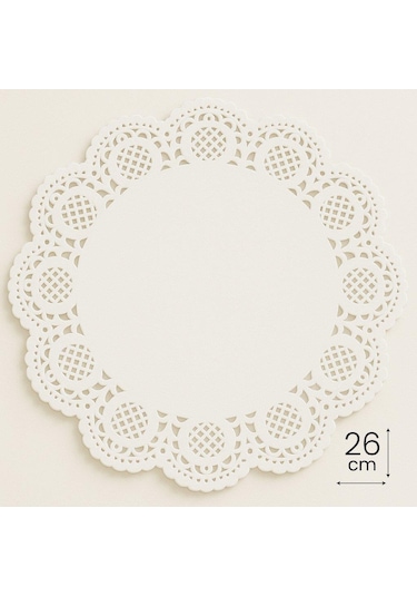 Dolphin Dantel Görünümlü Kağıt Tabak Altlığı - 26 Cm. - Beyaz Dantel Kağıt - 100 Adetlik Paket Beyaz