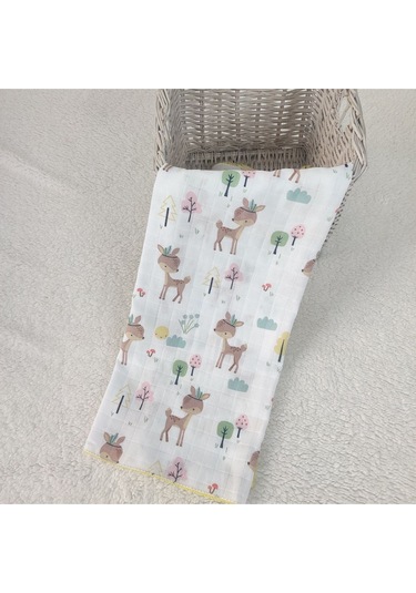 Desenli Müslin Kız Erkek Bebek Battaniyesi Oeko-texli %100 Pamuklu Puset Örtüsü Yenidoğan 90x80cm Yeşil