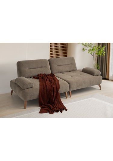 Riva Ahşap Ayaklı 3 Lü Kahverengi Kanepe Kahverengi