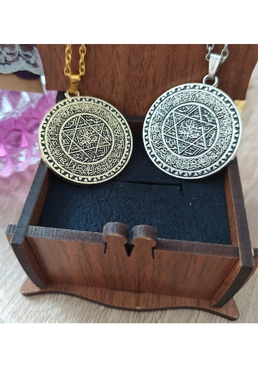 Mührü Süleyman Ve Tılsımı Yazılı Kolye Gümüş Rengi Gümüş