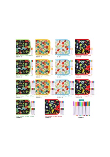 Aubyhe Kırmızı Dinozor Desenli Çocuk Taşınabilir Çizim Defteri - Tekrarlı Yazma Özelliği, 10 Sayfa Ve 6 Renkli Kalem Seti Çok Renkli