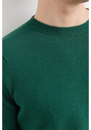 Desen Triko Erkek Sıfır Yaka Basic Yün Kazak 23525 Ö. Başı Yeşil