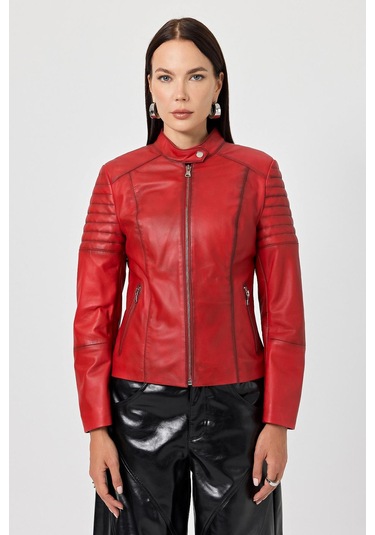 Eugenia Kırmızı Kadın Deri Mont 001