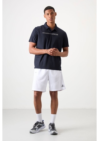 Lacivert Nefes Alan Dokulu İnce Esnek Standart Fit Polo Yaka Erkek Performans T-shirt - 88393 Lacivert