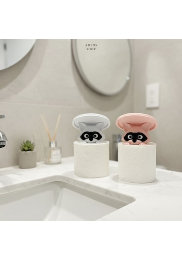 Haydut Rakunlar Dekoratif Tuvalet Kağıdı Tutucu Beyaz
