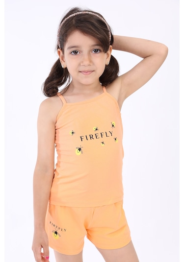 Toontoy Kids Toontoy Kız Bebek Baskılı Şortlu Takım Oranj
