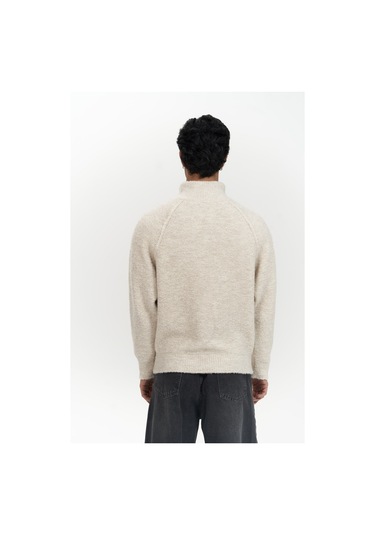 Zane Fermuar Detay Bej Erkek Triko Kazak Bej