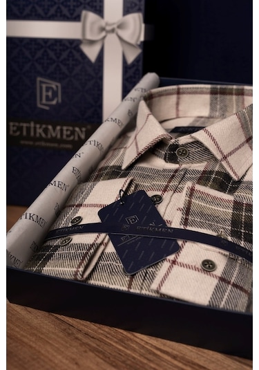 Krem Oduncu Slimfit Erkek Gömlek Krem
