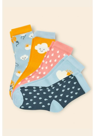 Lilabio Bulut Desenli 5'li Soket Çorap Renkli Çok Renkli
