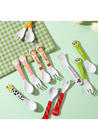Maiyame Bebekler İçin Bambü Lifli Yeme Öğrenme Seti - Yumuşak Kasa Ve Çatal, Güvenli Ve Kullanıma Kolay, Sevimli Kartoon Desenli Çok Renkli