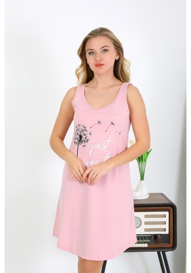 Akbeniz Kadın Kalın Askılı Penye Gecelik Pembe 1777 Pembe