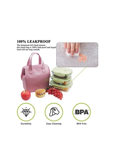 Yalıtımlı Öğle Yemeği Çantası Basit Bento Soğutucu Öğle Yemeği Pembe --