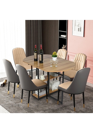 Nona Siyah Metal Açık Kahverengi Katlanır Yemek Masası