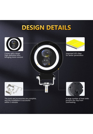 Youtek Motosiklet Led Farları, 60w 6000k Ip68, 3 Mod Yakın-uzak Işık, Drl , Alüminyum Gövde, 2 Adet Set