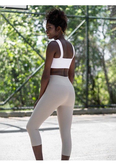 Toparlayıcı Spor Kapri Tayt Bej