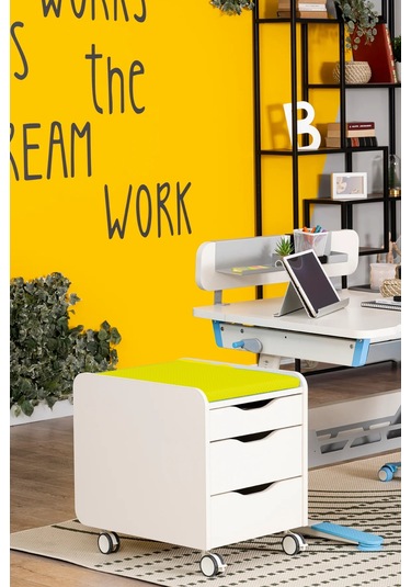 Creo Mobili Çekmeceli Tekerlekli Sirius Keson, Oturulabilir Ofis Ve Ev Komodini, Ekru/sarı