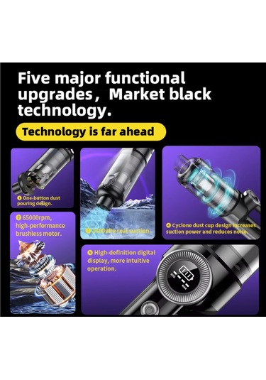 Turbo Digital 120w Ultra Emiş Araç Ev Araba Süpürgesi Çok Uzun Şarj Süresi Turbo Çift Motor