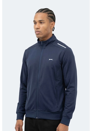 Slazenger Revolver Erkek Fermuarlı Dik Yaka Cepli Lacivert Sweatshırt