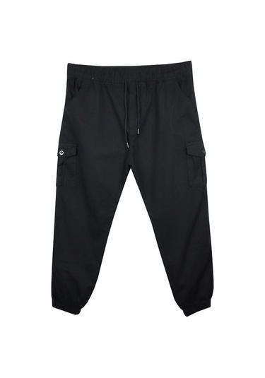 Kargo Cepli Büyük Beden Likralı Jogger Pantolon Siyah