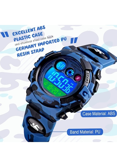 Çocuklar İçin Dijital Spor Saati Erkek Kız Çocuk Su Geçirmez Elektronik Çok Fonksiyonlu Günlük Açık Hava Saatleri 7 Renkli Led Işıklı Alarm D Diğer