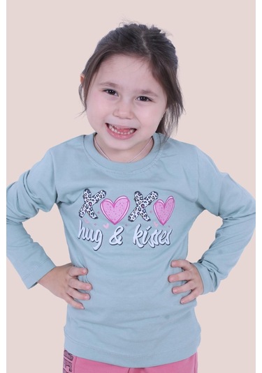 Hug And Kisses Baskılı Kız Çocuk Uzun Kol Mint Yeşili Sweatshirt Mint Yeşil1 Mint Yeşili