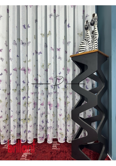 Tül Perde Brillant Marka Kelebek Desen 2025 Yeni Koleksiyon Ekru