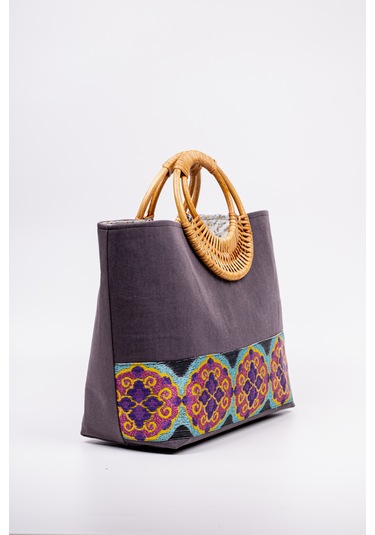 Fabric Craft Bag Kadın El Çantası Denim Etnik Bordürlü Mavi