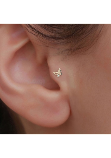 14 Ayar Altın Kelebek Tragus Piercing Sarı