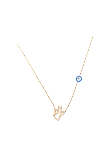 925 Ayar İthal Gümüş Altın Renk Zirkon Taş Melek Ve Nazar Boncuğu Kolye Anlamlı Ve Şık Tasarım Rose Gold