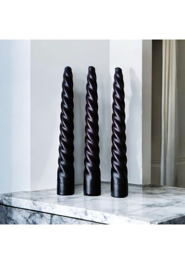 Denic 3 lü Siyah İtalyan Burgulu Şamdan Mum  Kıvrımlı Mum