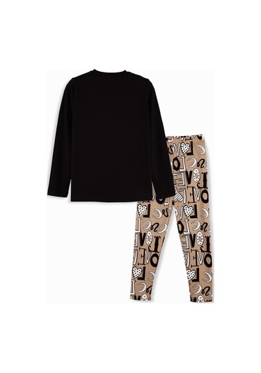 Denokids Love Kız Çocuk T-shirt Tayt Takım Renkli