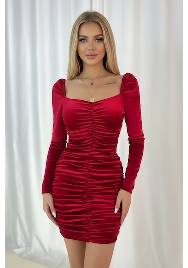 Zedefx Kadın Slim Fit Zarif Elbise Kırmızı