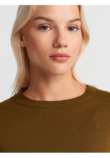 Dilvin 10633 Bisiklet Yaka Yünlü Basic Triko Kazak-yağ Yeşil Yağ Yeşil