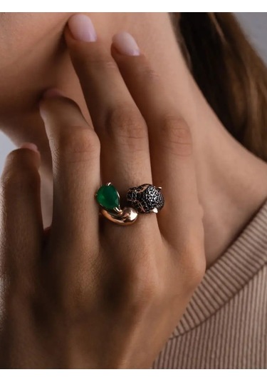 Lamponi 925 Ayar Gümüş 585 Ayar Altın Agat, Spinel Ve Zümrüt İle Yüzük 60061361 Altın