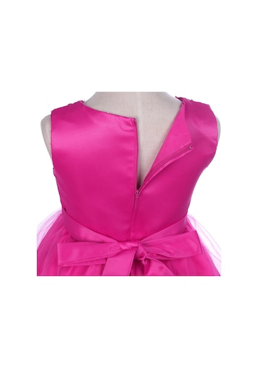 Kız Çocuk Pullu Payetli Abiye Elbise-Fuşya