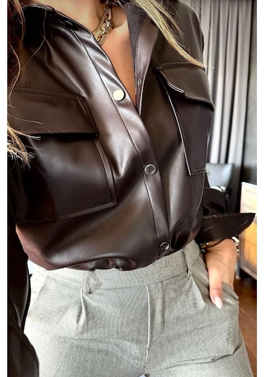 Cepli Deri Gömlek Acı Kahve Acı Kahve