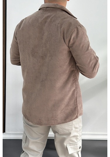 Erkek Kadife Kumaş Gömlek Kahverengi Edw214 Kahverengi