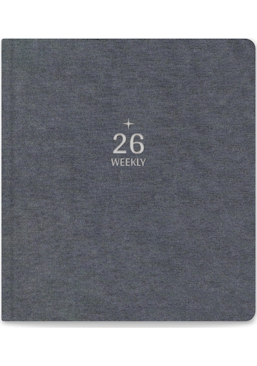 2026 Dikey Haftalık Ajanda 12 Aylık Kir Ve Suya Dayanıklı Premium Keten Kapaklı 18x20 Cm - Füme Füme