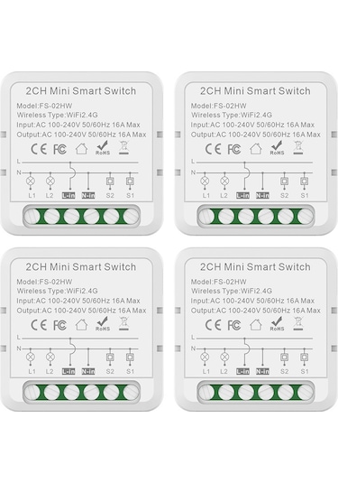 Aubyhe 4'lü Tuya Wifi Akıllı Anahtar, 16a İki Yollu Kablosuz Kontrol, Ac 100-240v, Uzakdan Isıma Ve Aydınlatma Kontrolü Beyaz