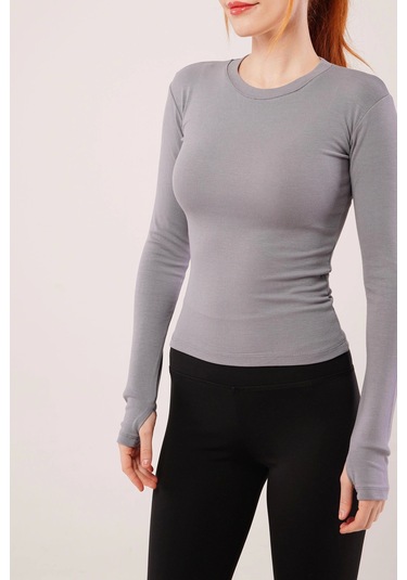 Uzun Kollu Basic Gri Bluz Gri