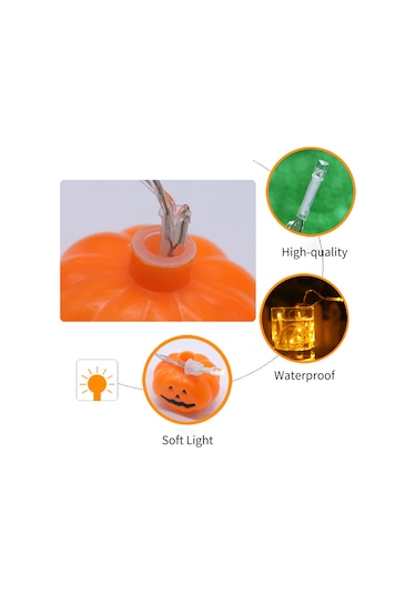 Gajeena Halloween Dekorasyon Gülümseme Kabak Led Işık Zinciri 6m 40 Işıklı Parıltılı 3 Pil Tipi Pil Yok