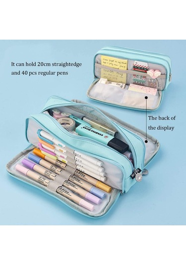 Büyük Kapasiteli Kalem Kutusu, 3 Bölmeli Kalem Kutusu, Kalem Saklama Çantası, Okul İçin, Kadınlar, Erkekler, Kız Ve Erkek Çocuklar İçin Açık Mavi Th