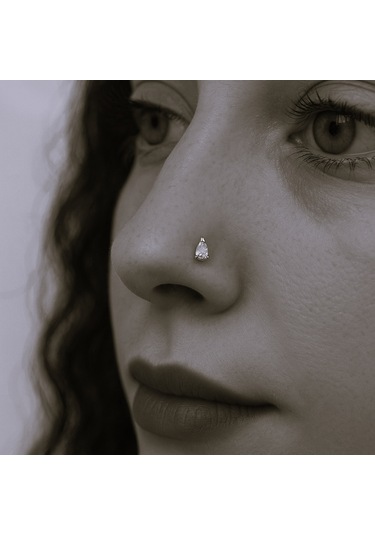 Damla Tektaşlı Hızma Gümüş Damla Model Burun Hızma Gri