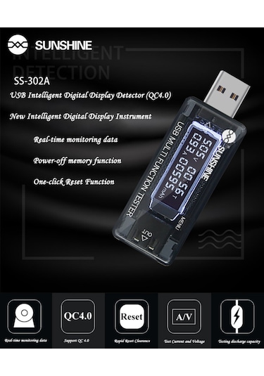 Usb Şarj Akım Voltaj Test Cihazı Usb Arıza Tespit Cihazı Ss-302A